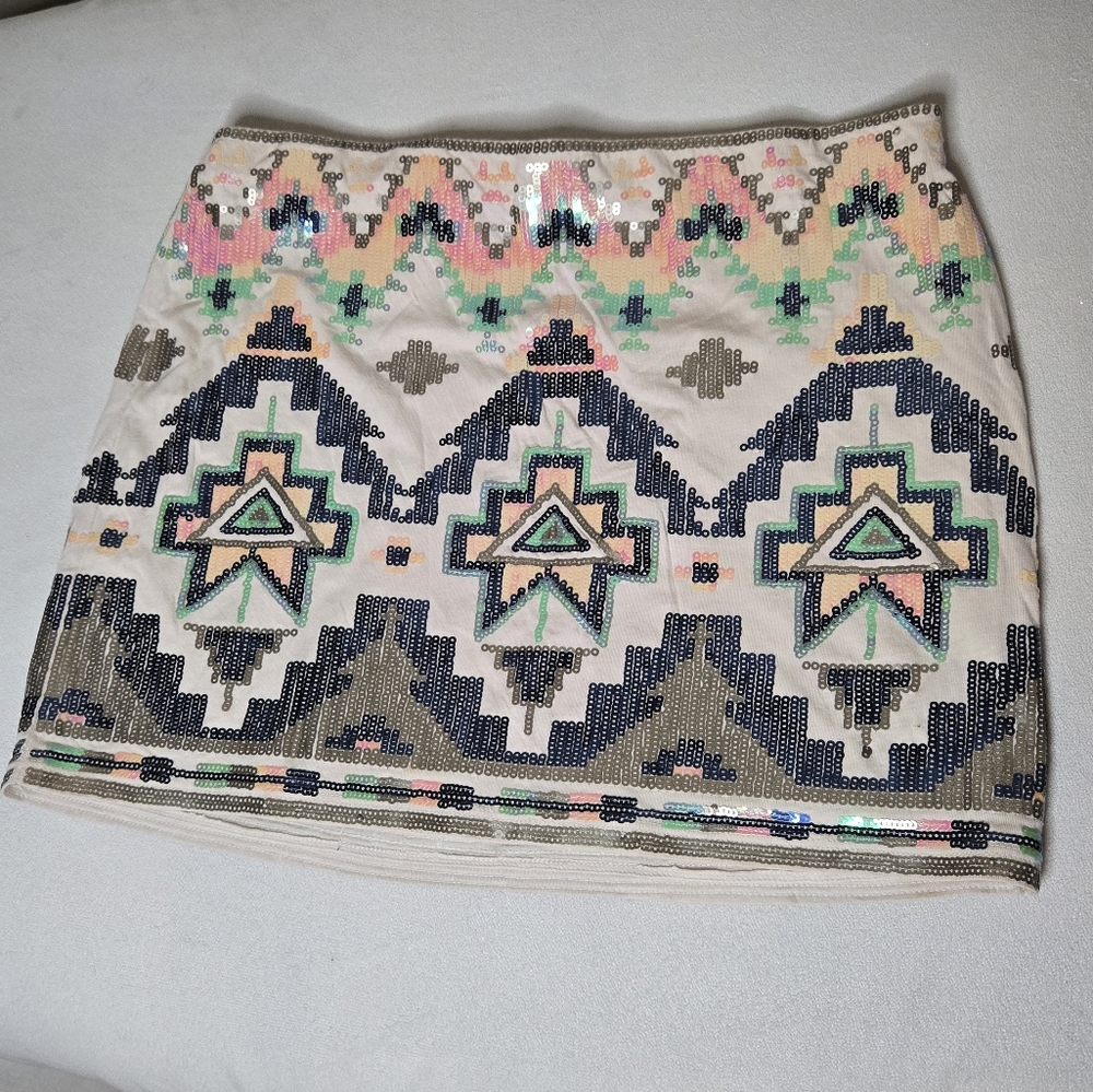 Y2K Express Sequin Mini Skirt Tribal Southwestern Festival Boho Size Small